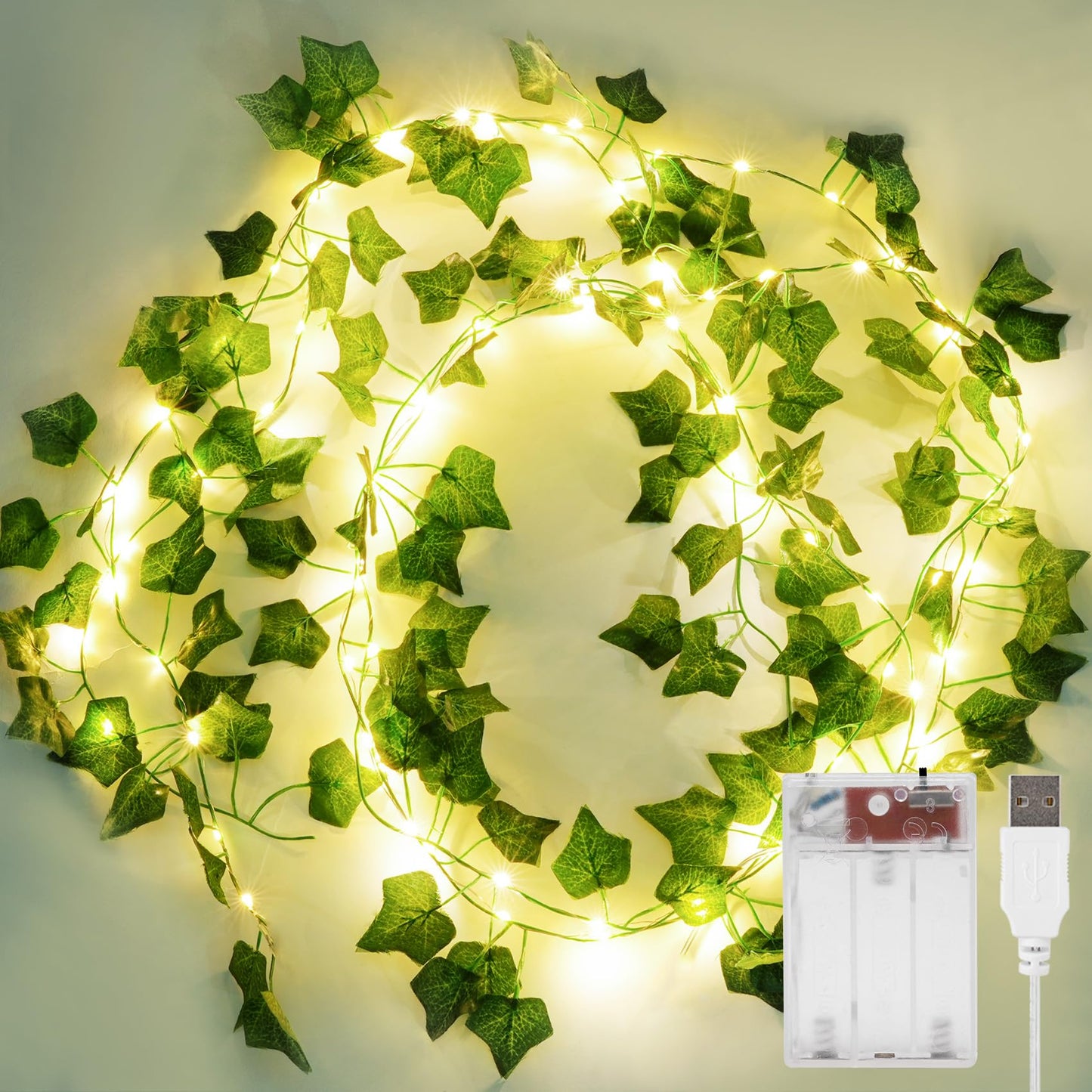 2 Pack 6.56 Ft Vine with Fairy Lights 80LEDS Battery/USB Operated Vine String Lights Ivy Garlands with Fairy Lights for Bedroom Party Wall Room Hanging Decor