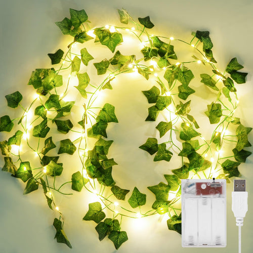 2 Pack 6.56 Ft Vine with Fairy Lights 80LEDS Battery/USB Operated Vine String Lights Ivy Garlands with Fairy Lights for Bedroom Party Wall Room Hanging Decor