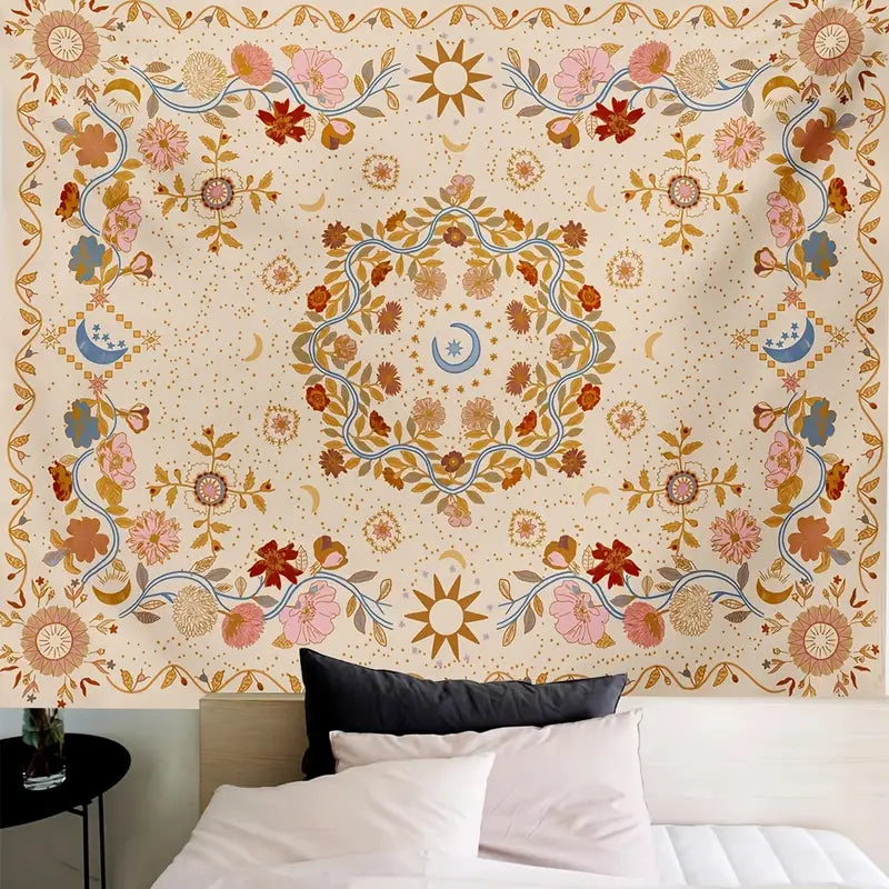 Boho Wall Hanging Tapestry - Sun Moon Stars Decor