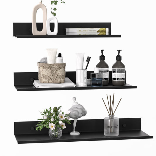 Wisfame 3-Piece Black Metal Floating Shelves Set